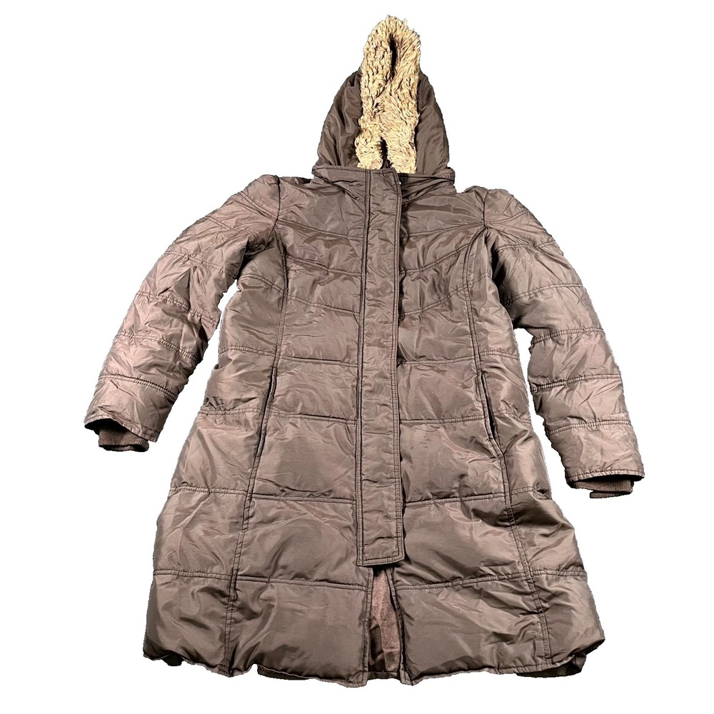 Old Navy Puffer Parka‎ Jacket Womens Large Brown Faux Fur Hooded Winter Wear